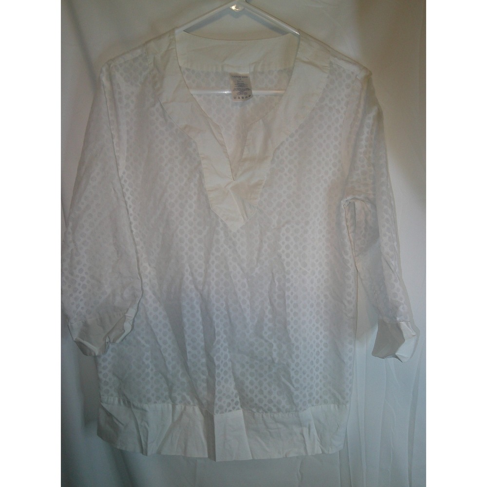 Lands' End White Tunic Top 3/4 Sleeve‎ Textured Casual Blouse Size 10P